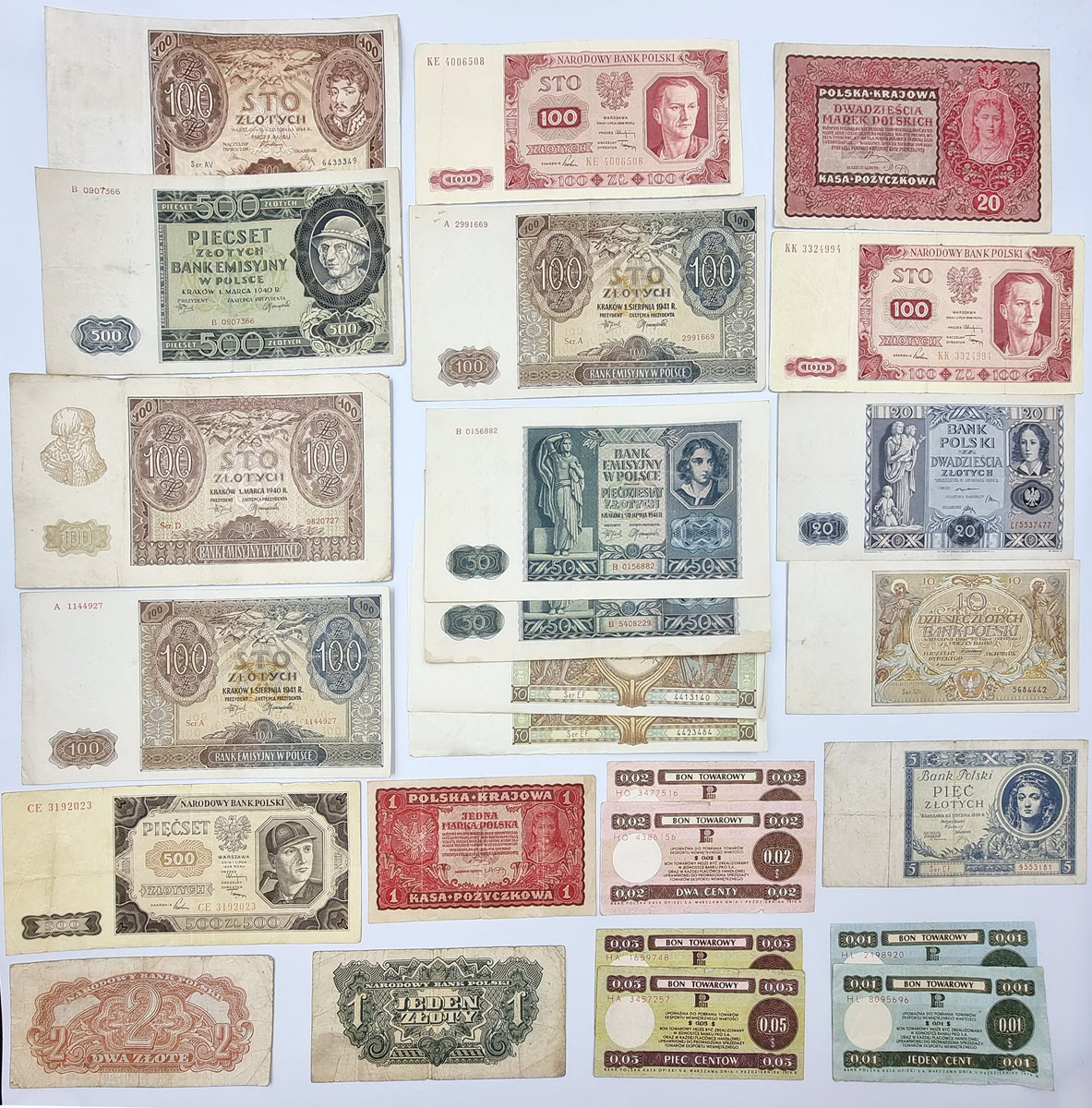 Polska, banknoty i bony PEKAO SA i 1919 - 1979, zestaw 25 sztuk